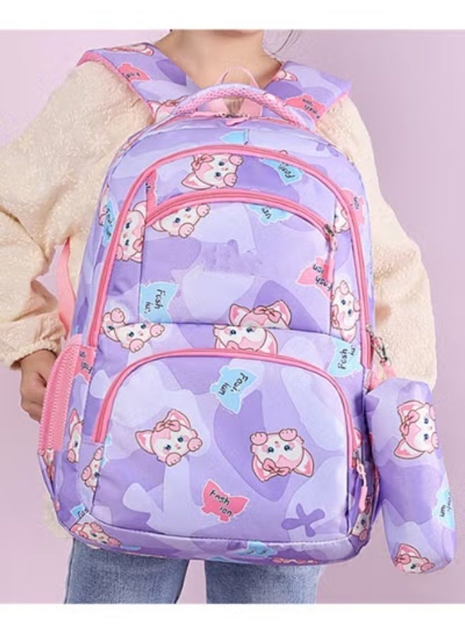 2Pcs Set Large Capacity Pen Bag Trend Linabelle Little Fox Student Campus Backpack Animal Purple 46*31*18CM - Image 3