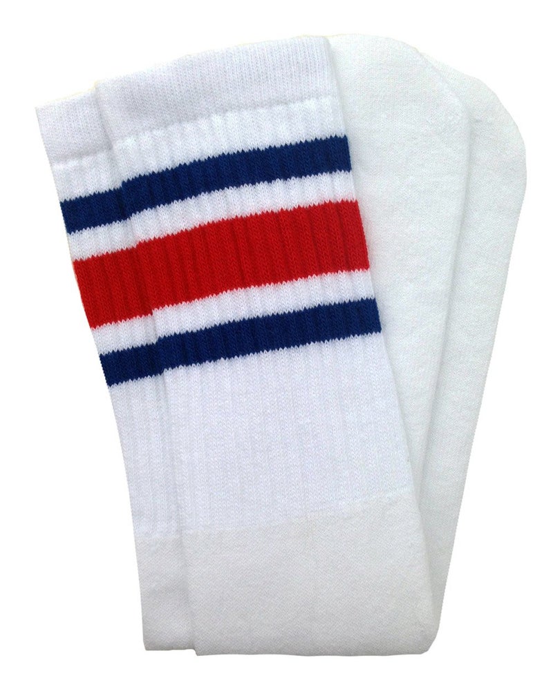 SKATERSOCKS 22" Knee high White tube socks with Royal Blue-Red stripes style 3 - Image 5
