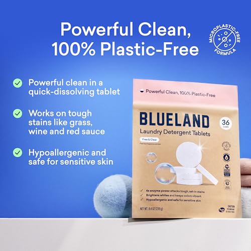 BLUELAND Laundry Detergent Tablets, Starter Set, 60 Count with Tin, Plastic-Free Eco-Friendly Pods, Sheets, Liquid Alternative - Fragrance Free and Clear, Natural, Gentle - Image 2