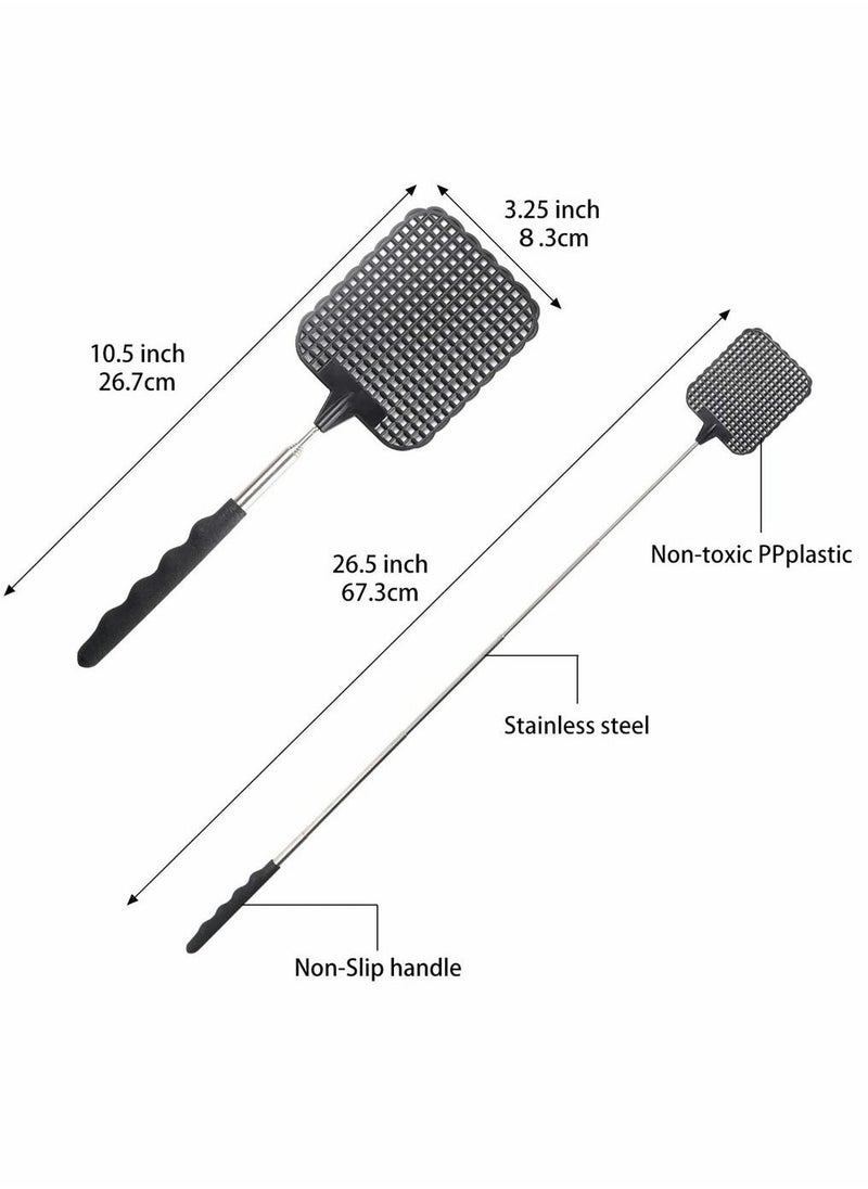 Generic Retractable Fly Swatters, Extendable Fly Swatter, Telescopic Strong Plastic Flexible Manual Fly Swatter, Pest Control, Heavy Duty Durable Handles, Light Weight, Black, 5 Pack  - Image 2