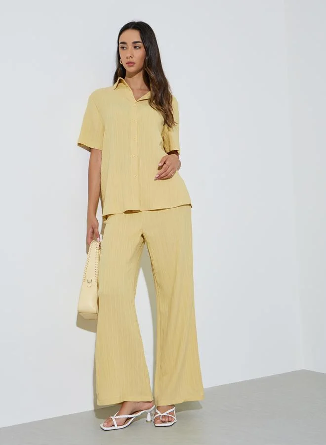 Styli Blue Textured Shirt And Pants Co-Ord Set
