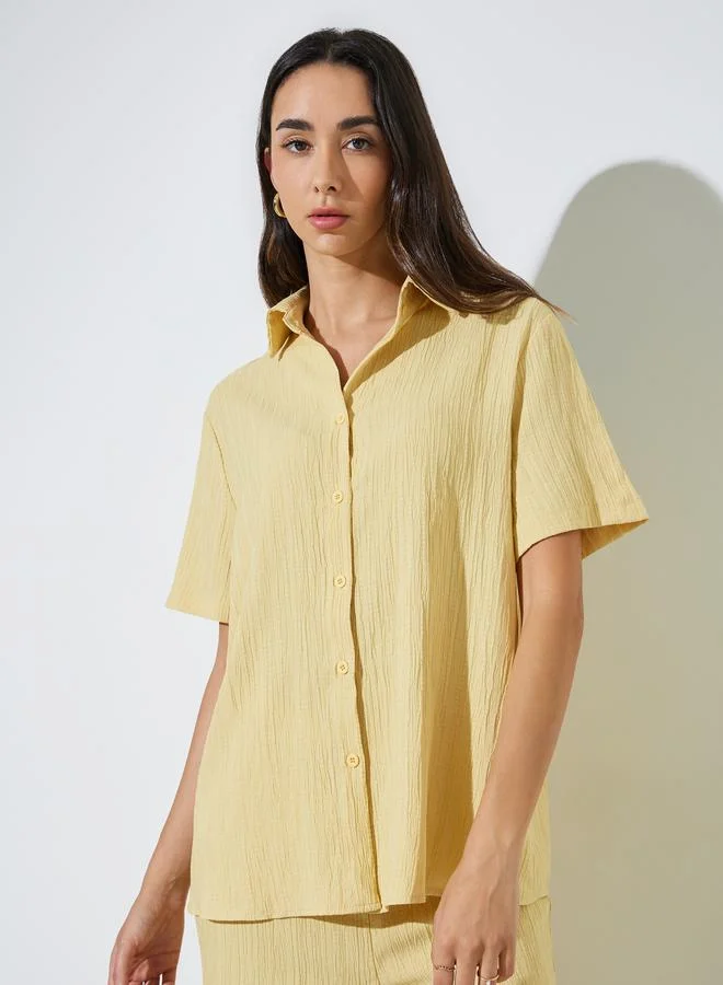 Styli Blue Textured Shirt And Pants Co-Ord Set