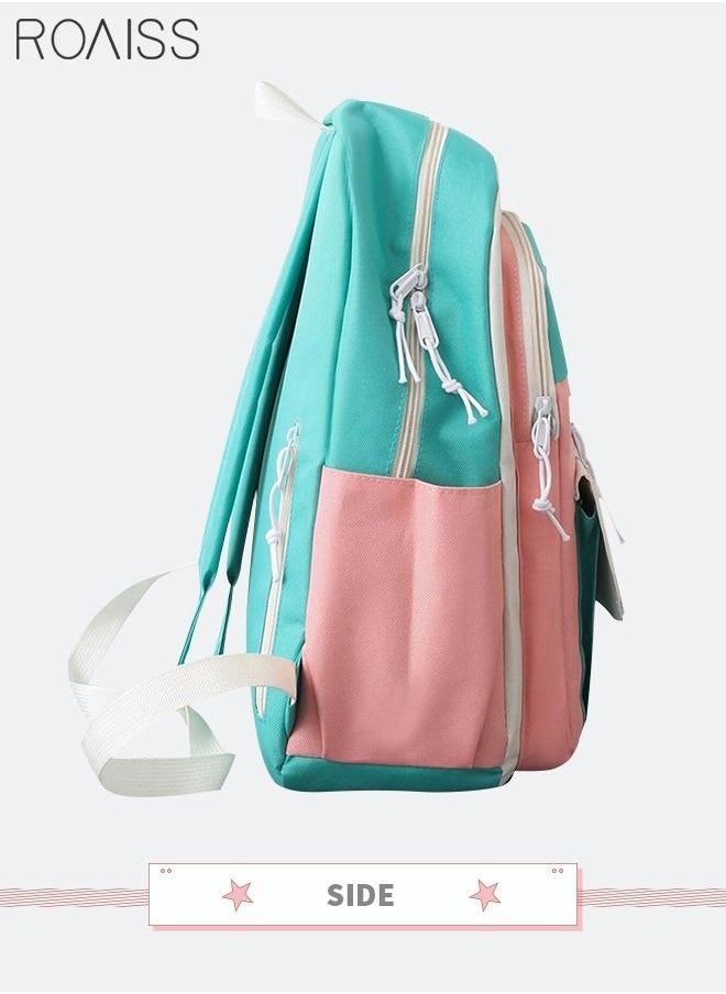 roaiss - Letter Graphic Colorblock Backpack Set Large Capacity School Bags Shoulder Sweet Totes Pencil Case for Kids Girls Middle School Students - Image 1