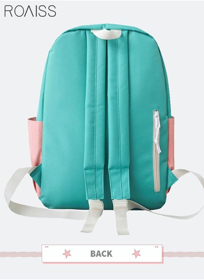 roaiss - Letter Graphic Colorblock Backpack Set Large Capacity School Bags Shoulder Sweet Totes Pencil Case for Kids Girls Middle School Students - Image 1