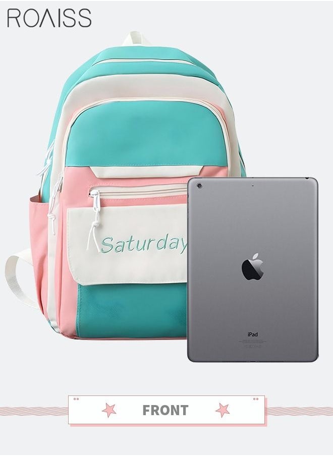 roaiss - Letter Graphic Colorblock Backpack Set Large Capacity School Bags Shoulder Sweet Totes Pencil Case for Kids Girls Middle School Students - Image 1