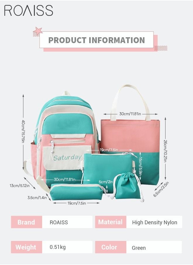 roaiss - Letter Graphic Colorblock Backpack Set Large Capacity School Bags Shoulder Sweet Totes Pencil Case for Kids Girls Middle School Students - Image 1