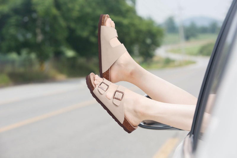 ODOLY Unisex Cork Footbed Slide Sandal, Arch Support Summer Outdoor Sandals with Adjustable Buckle for Women and Men, Stone 41 (10 Women/8.5 Men) - Image 2