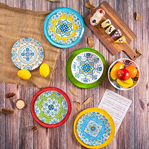Topmela Melamine Dinnerware Set 12 Pcs Durable Dishware Colorful Plate Bowl Set Dishwasher Safe Shatter Proof Chip Resistant Not Microware Not Oven (Multicolor) - Image 3
