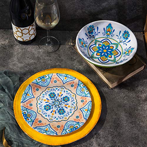Topmela Melamine Dinnerware Set 12 Pcs Durable Dishware Colorful Plate Bowl Set Dishwasher Safe Shatter Proof Chip Resistant Not Microware Not Oven (Multicolor) - Image 5