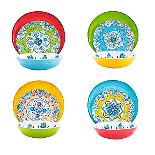 Topmela Melamine Dinnerware Set 12 Pcs Durable Dishware Colorful Plate Bowl Set Dishwasher Safe Shatter Proof Chip Resistant Not Microware Not Oven (Multicolor) - Image 1