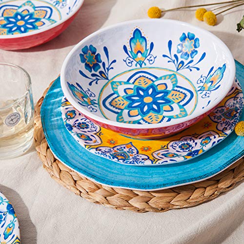 Topmela Melamine Dinnerware Set 12 Pcs Durable Dishware Colorful Plate Bowl Set Dishwasher Safe Shatter Proof Chip Resistant Not Microware Not Oven (Multicolor) - Image 4
