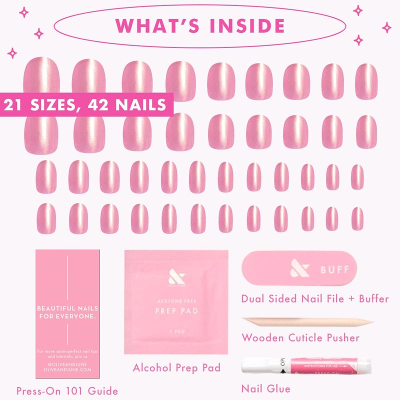 Olive & June Instant Mani Press-On Nails (Glue) | 42 Fake Nails, 21 Sizes | Non-Toxic, Long-Lasting Recycled Materials Realistic Look | Salon-Quality at Home | Extra Short, Round | Baby Starfish - Image 5