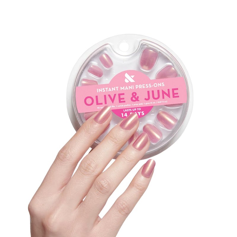 Olive & June Instant Mani Press-On Nails (Glue) | 42 Fake Nails, 21 Sizes | Non-Toxic, Long-Lasting Recycled Materials Realistic Look | Salon-Quality at Home | Extra Short, Round | Baby Starfish - Image 1