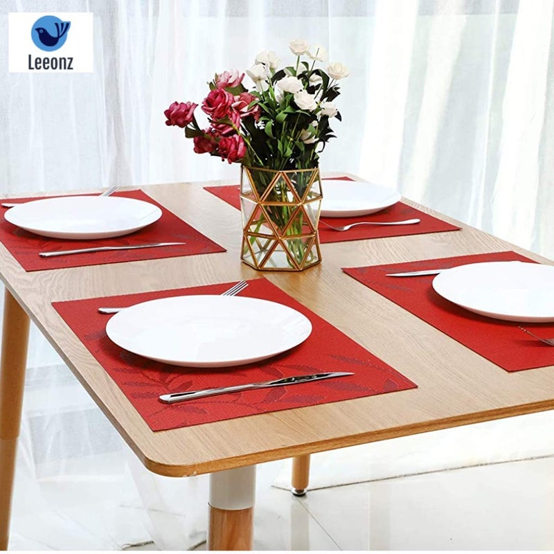 Leeonz Polyester Easy to Clean NonSlip Heat Resistant Dining Table Mats Washable Crossweave Woven Vinyl PVC Placemats Red 45 cm x 30 cm Set of 6pcs - Image 3