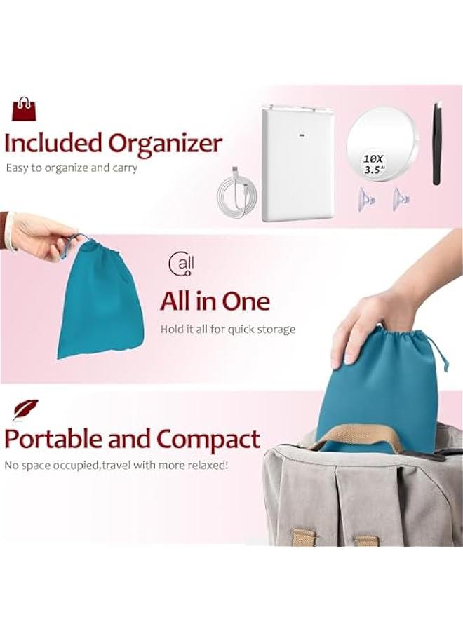 عربست مرآة مكياج مضيئة محمولة مع مرآة تكبير 10 مرات وملقط، مرآة مكتب قابلة للطي مدمجة محمولة قابلة للشحن بـ 72 مصباح LED و 3 أوضاع إضاءة مختلفة، مرآة مكياج LED قابلة للتعتيم بشاشة لمسية. - Image 2