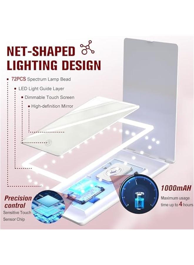 عربست مرآة مكياج مضيئة محمولة مع مرآة تكبير 10 مرات وملقط، مرآة مكتب قابلة للطي مدمجة محمولة قابلة للشحن بـ 72 مصباح LED و 3 أوضاع إضاءة مختلفة، مرآة مكياج LED قابلة للتعتيم بشاشة لمسية. - Image 5