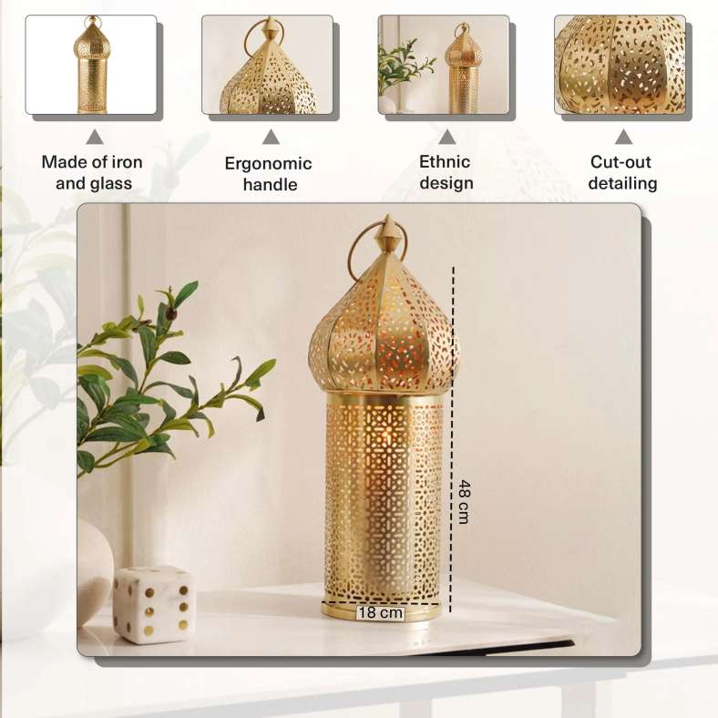 Pan Home Rawabi Metal Cutwork Lantern 18x48cm - Gold - 112EEP9900026 - Image 4