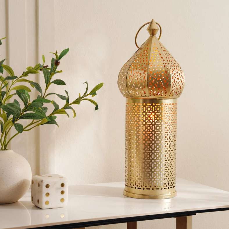 Pan Home Rawabi Metal Cutwork Lantern 18x48cm - Gold - 112EEP9900026 - Image 1