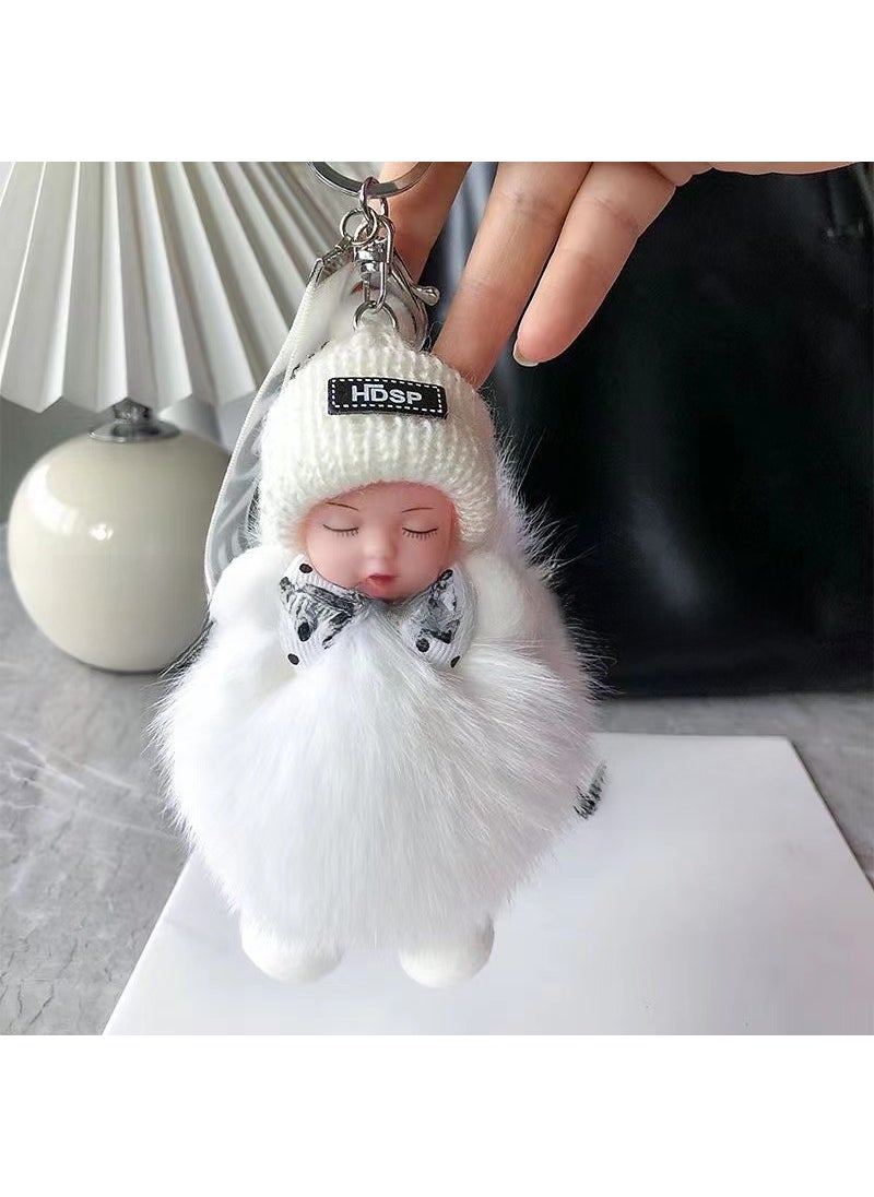 Generic Cute Fox Fur Ball Keychain Plush Charm White 