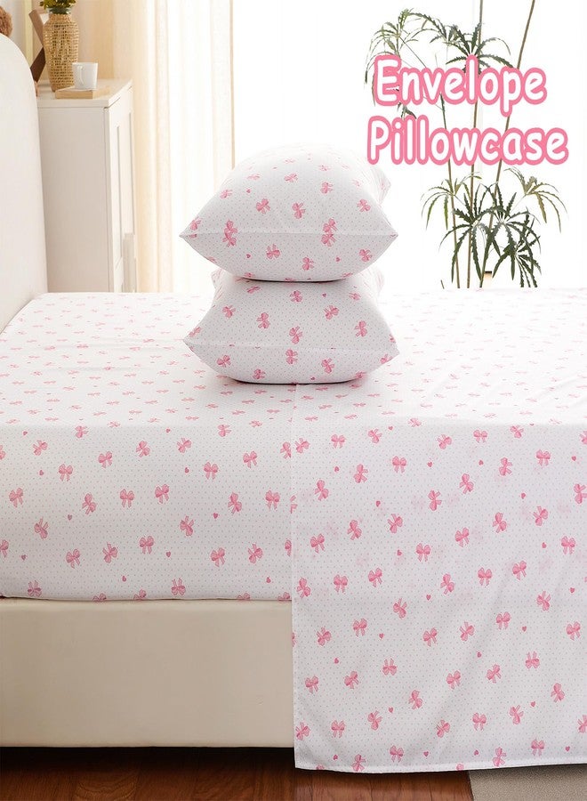 Nayoroom Twin Sheet Set - Cute Pink Bow Bed Sheets Set for Kids Girls, 3 Pieces Soft Microfiber Heart Bed Set with 1 Deep Pocket Fitted Sheet, 1 Flat Sheet, 1 Pillowcase - Image 4