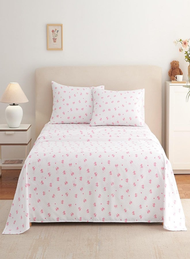 Nayoroom Twin Sheet Set - Cute Pink Bow Bed Sheets Set for Kids Girls, 3 Pieces Soft Microfiber Heart Bed Set with 1 Deep Pocket Fitted Sheet, 1 Flat Sheet, 1 Pillowcase - Image 3