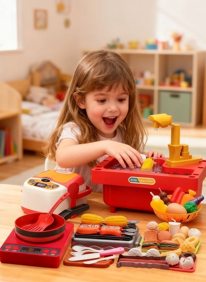 80Pcs Kids Kitchen Toy Accessories, Play Food Sets for Kids Kitchen Playset  with Cookware Steam Pressure Pot and Induction Cooktop, Cooking Utensils, Preschool Learning Education Toys for Toddlers, Birthday Gifts for Girls - Image 4