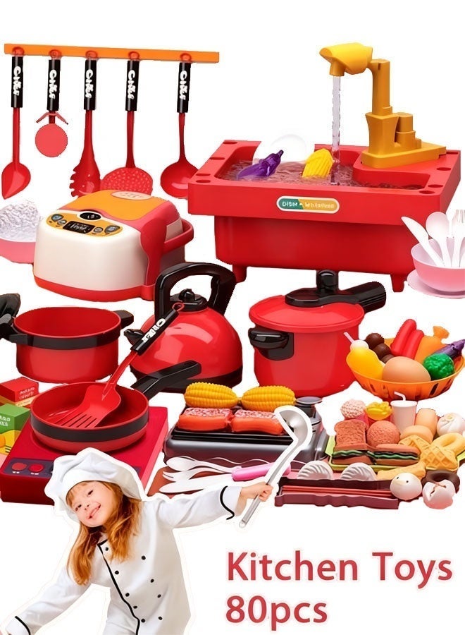 80Pcs Kids Kitchen Toy Accessories, Play Food Sets for Kids Kitchen Playset  with Cookware Steam Pressure Pot and Induction Cooktop, Cooking Utensils, Preschool Learning Education Toys for Toddlers, Birthday Gifts for Girls - Image 1