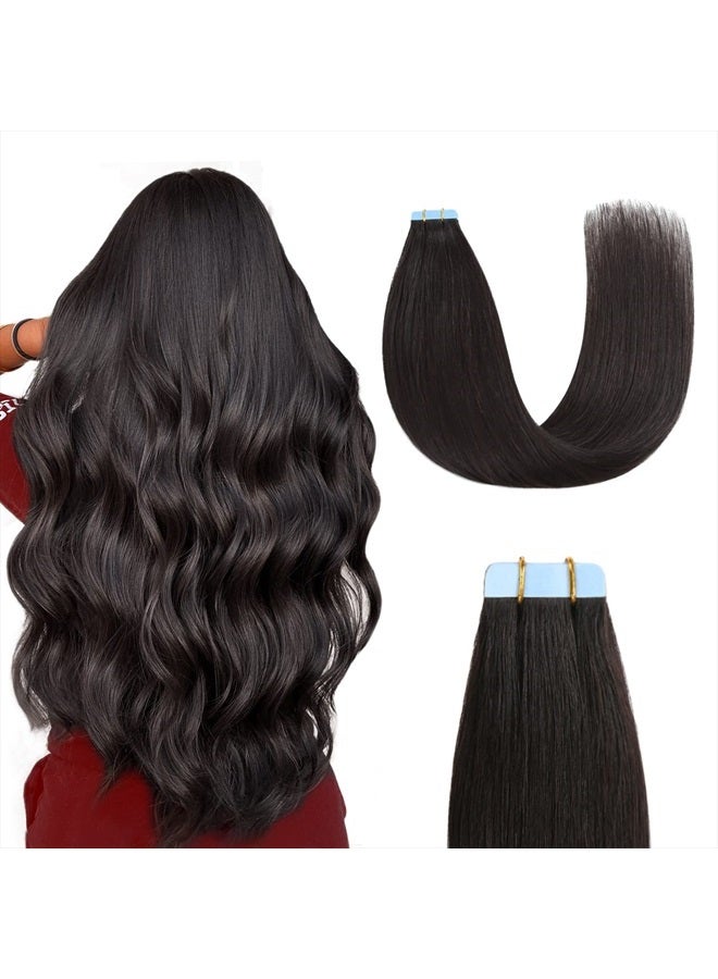 Sunya Tape in Hair Extensions 20 inches Silky Straight Remy Human Hair Seamless Skin Weft Tape in Human Hair Extensions 20 inches #1B Natural Black 50 Gram 20Pcs/Pack Thick Hair - Image 1