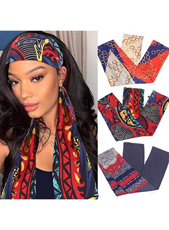 Xtrend 3Pcs Edge Laying Scarf Wrap For Lace Wigs Silk Headband Scarf For Hair Wrapping At Night Fashion Headband For Yoga Sport Makeup Handbags Double Sided Stain Headwrap Scarf Tie  - Image 2