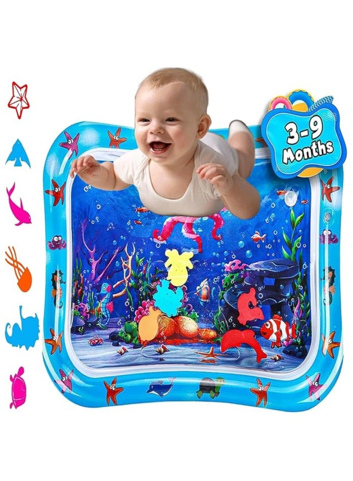 HASSM Water Mat for Baby, Inflatable, Infant and Toddler Baby Play Mat Sensory Toy for Early Development Activities, Age 3 to 9 Months (Blue, Jellyfish) - Image 1