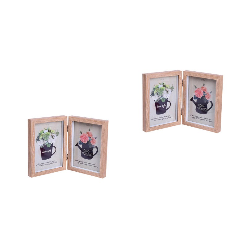 2pcs 4x6 Inch Fashion Simple Picture Frame Double Photo Frame (Yellow Wood Color) - Image 1