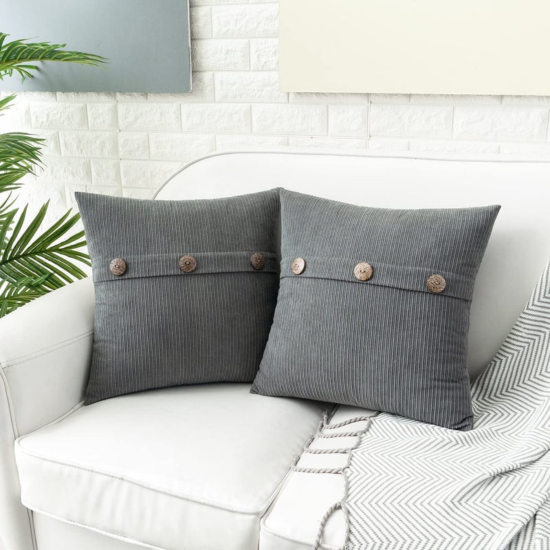 Hwy 50 Covative Throw Pillow Coverts مجموعة وسادة مع أزرار ثلاثية 20x20 بوصة تشنيل ناعم مزرعة وسادة للأريكة أريكة سرير غرفة المعيشة حزمة من رمادي 2 رمادي - Image 4