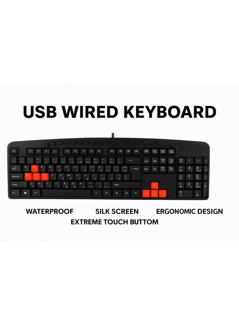 SMILE K.B 3506 Wired Keyboard with Ergonomic Design, Waterproof, 104 Keys, Fast Responsive USB, Suitable for Work and Gaming - Black - Image 5
