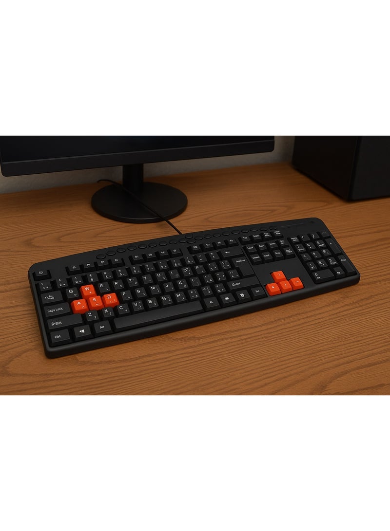 SMILE K.B 3506 Wired Keyboard with Ergonomic Design, Waterproof, 104 Keys, Fast Responsive USB, Suitable for Work and Gaming - Black - Image 2