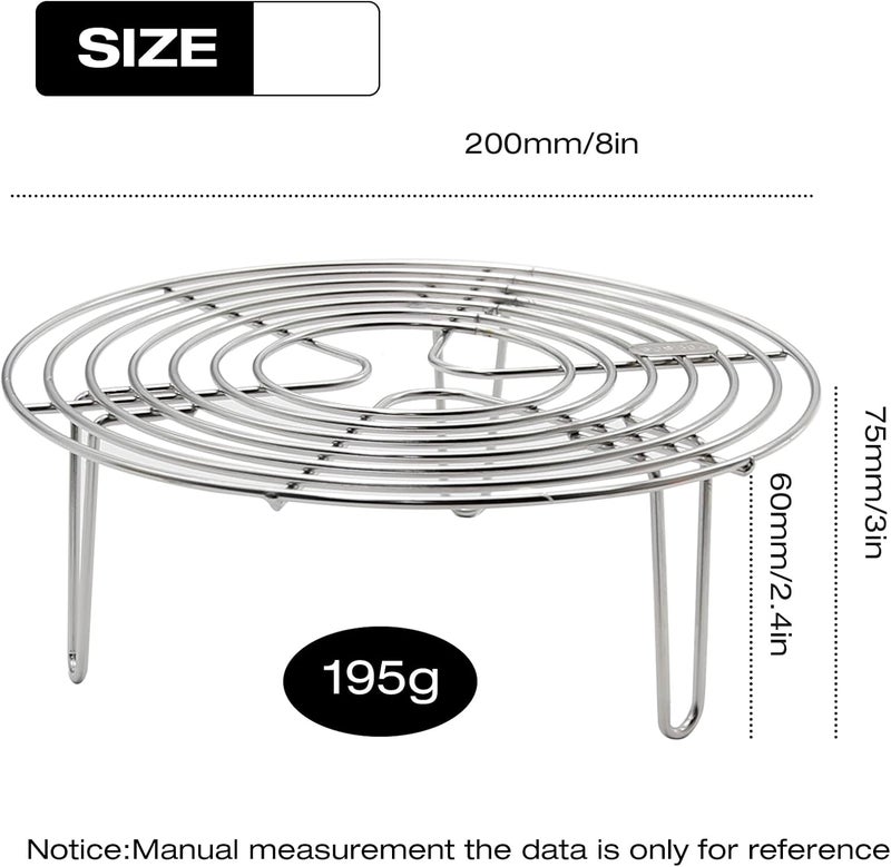 MDEOOSKY Round Steamer Rack and Cooling Rack,Stainless Steel Pot Trivet, Cooking Rack,Wire Steamer Kettle Rack Holder, Air Fryer Cooking Steamer Rack for Baking Canning Cooking Steaming, 7.9''X2.8'' - Image 2