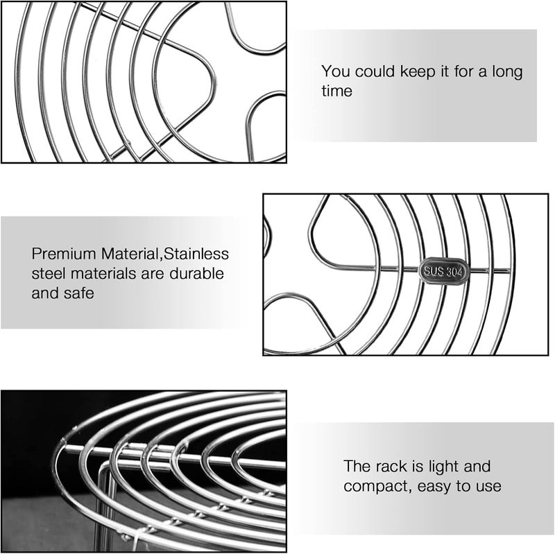 MDEOOSKY Round Steamer Rack and Cooling Rack,Stainless Steel Pot Trivet, Cooking Rack,Wire Steamer Kettle Rack Holder, Air Fryer Cooking Steamer Rack for Baking Canning Cooking Steaming, 7.9''X2.8'' - Image 3
