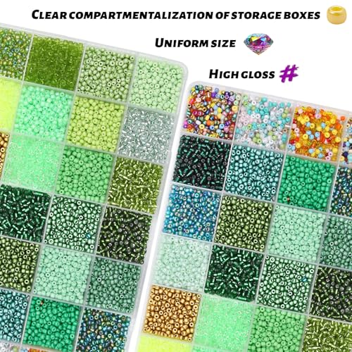 JOJOPLAY 11200pcs Glass Seed Beads for DIY Crafting Bracelet Necklace Embroidery Jewelry Making Supplies (3mm, 400pcs/Color, 28 Colors, Green Scheme) - Image 4