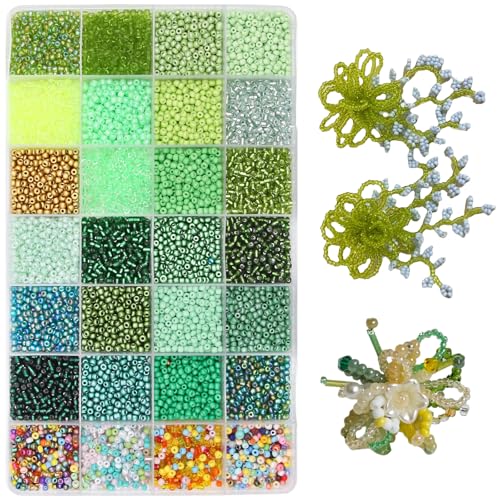 JOJOPLAY 11200pcs Glass Seed Beads for DIY Crafting Bracelet Necklace Embroidery Jewelry Making Supplies (3mm, 400pcs/Color, 28 Colors, Green Scheme) - Image 1