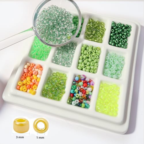 JOJOPLAY 11200pcs Glass Seed Beads for DIY Crafting Bracelet Necklace Embroidery Jewelry Making Supplies (3mm, 400pcs/Color, 28 Colors, Green Scheme) - Image 5
