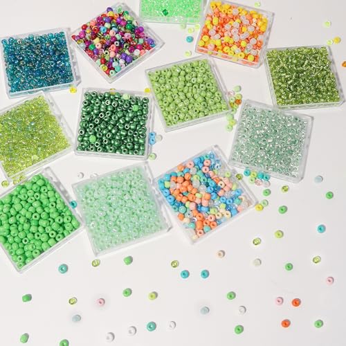 JOJOPLAY 11200pcs Glass Seed Beads for DIY Crafting Bracelet Necklace Embroidery Jewelry Making Supplies (3mm, 400pcs/Color, 28 Colors, Green Scheme) - Image 3