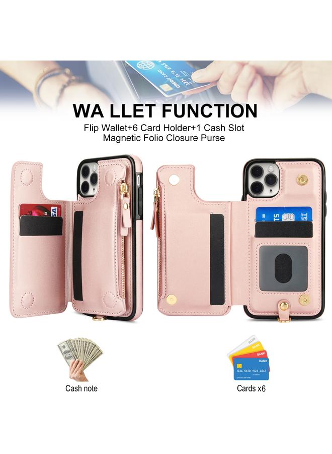 Zaboon Case For iPhone 11 Pro Double Flap Zipper RFID Leather Phone Case with Short Lanyard - Image 4