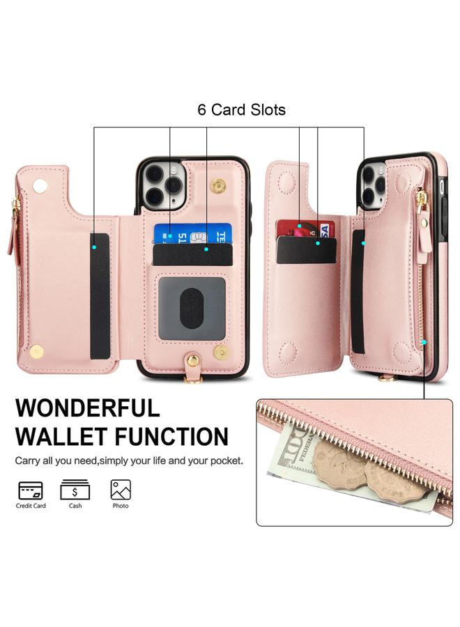 Zaboon Case For iPhone 11 Pro Double Flap Zipper RFID Leather Phone Case with Short Lanyard - Image 5