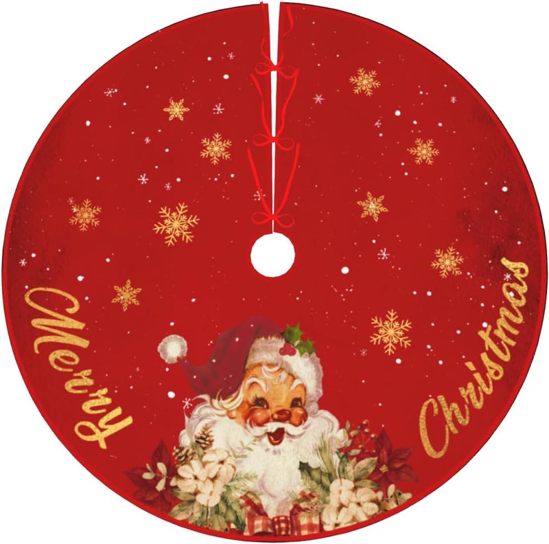 Rahase Christmas Tree Skirt Red and Gold Christmas Decorations - Xmas Tree Skirt Mat with Santa Claus Snowflake Pattern for Indoor Outdoor Merry Christmas Holiday Party Decor 48 Inches - Image 2