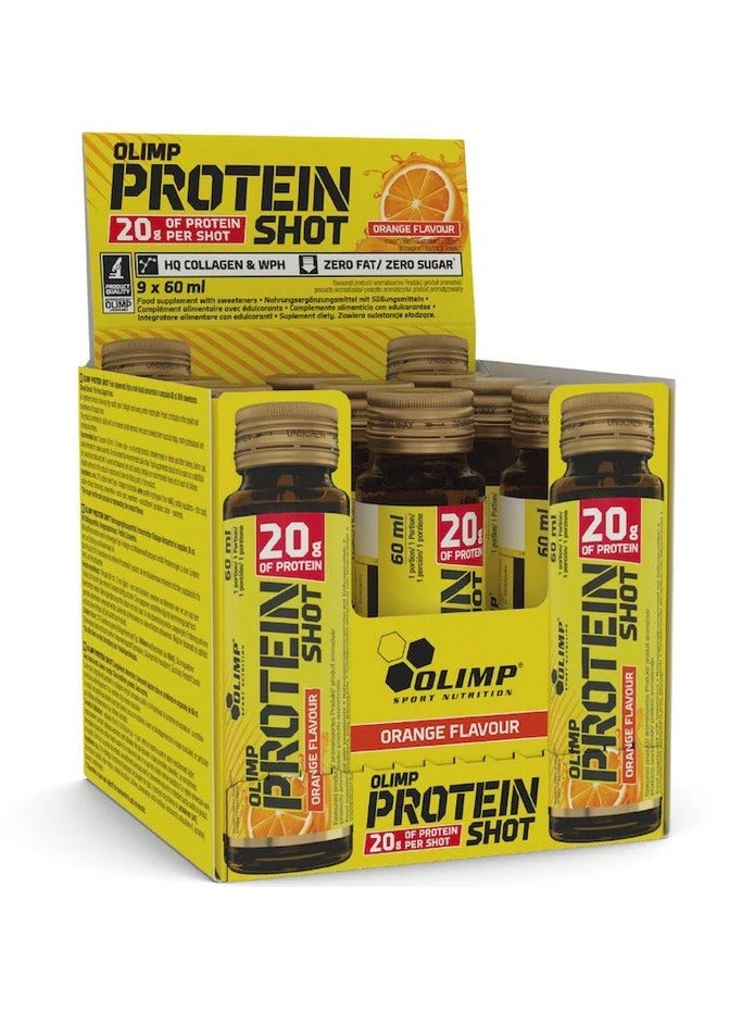 Olimp Protein Shot Orange – 60ml x 9 Pack – 20g Hydrolyzed Protein – Sugar-Free, Fat-Free, Ready-to-Drink Supplement - Image 1