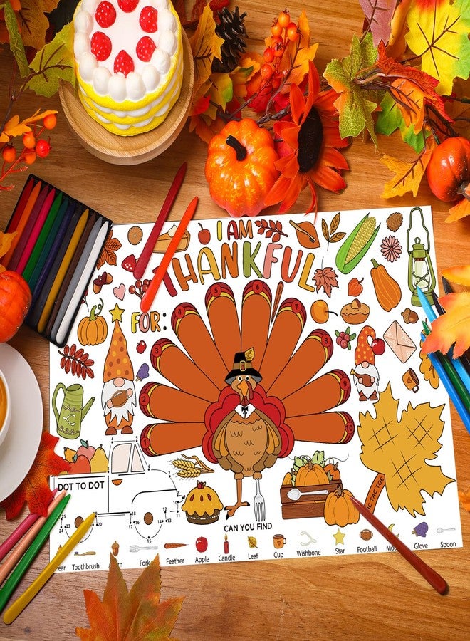 Tenceur 48 Pcs Thanksgiving Coloring Placemats Turkey Paper Placemats with Crayon Fall Disposable Table Mats Thankful Autumn Coloring Activity for Thanksgiving Fall Classroom DIY Craft Supplies - Image 4