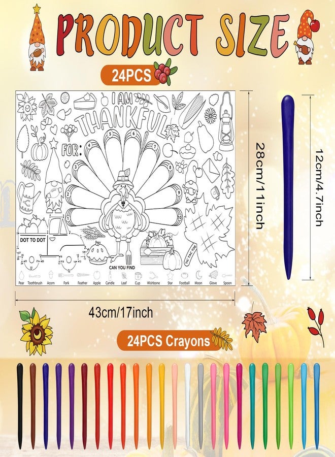 Tenceur 48 Pcs Thanksgiving Coloring Placemats Turkey Paper Placemats with Crayon Fall Disposable Table Mats Thankful Autumn Coloring Activity for Thanksgiving Fall Classroom DIY Craft Supplies - Image 2