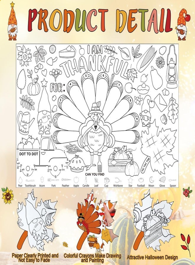 Tenceur 48 Pcs Thanksgiving Coloring Placemats Turkey Paper Placemats with Crayon Fall Disposable Table Mats Thankful Autumn Coloring Activity for Thanksgiving Fall Classroom DIY Craft Supplies - Image 3