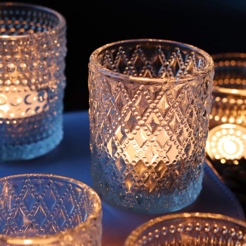 SHMILMH Clear Glass Votive Candle Holders, 12 pcs 3 Patterns Tealight Candle Holders for Wedding Table Centerpiece Birthday Party Thanksgiving Christmas Decoration - Image 3