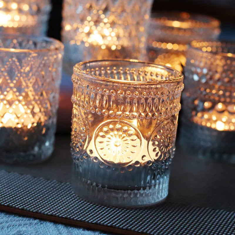 SHMILMH Clear Glass Votive Candle Holders, 12 pcs 3 Patterns Tealight Candle Holders for Wedding Table Centerpiece Birthday Party Thanksgiving Christmas Decoration - Image 4