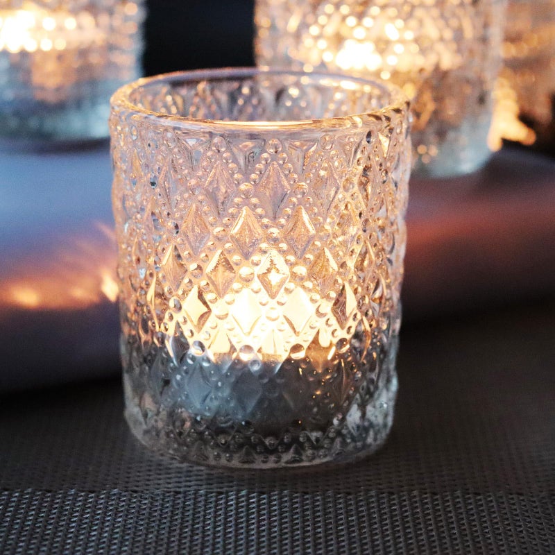 SHMILMH Clear Glass Votive Candle Holders, 12 pcs 3 Patterns Tealight Candle Holders for Wedding Table Centerpiece Birthday Party Thanksgiving Christmas Decoration - Image 5